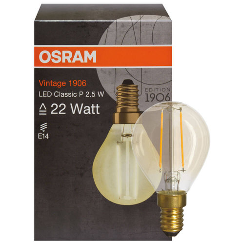 LED-Filament-Lampe VINTAGE 1906, Tropfen-Form, gold, E14/2,5W (22W)