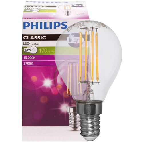 LED-Filament-Lampe, Tropfen-Form, klar, E14/4,3W (40W)