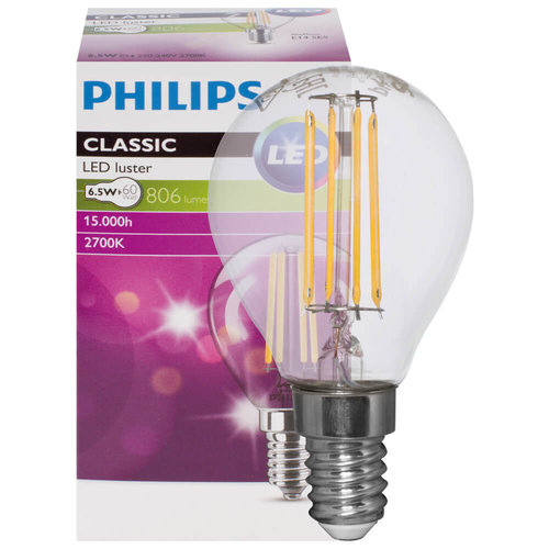 LED-Filament-Lampe, Tropfen-Form, klar, E14/6,5W(60W)