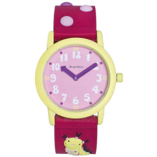 Kinder-Armbanduhr mit Quarzuhrwerk, DUZZIDOO rot/rosa/gelb Raupe