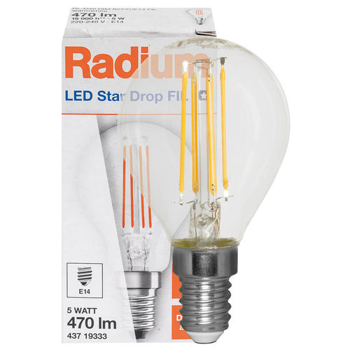 LED-Filament-Lampe, Tropfen-Form, klar, E14/5W, 470 lm