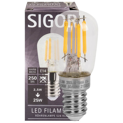 LED-Filament-Lampe, Birnen-Form, klar, E14/2,5W (25W), 250 lm, 2700K