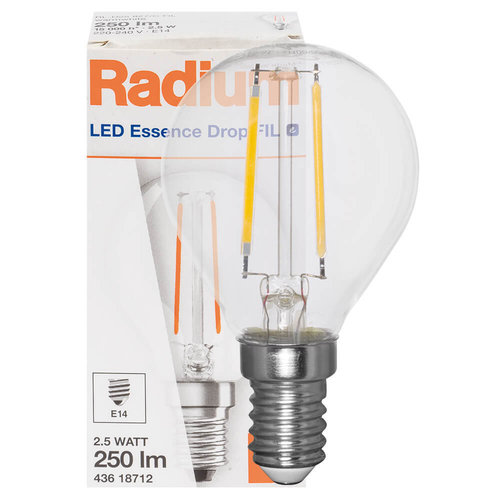 LED-Filament-Lampe, Tropfen-Form, klar, E14/2,5W(25W)