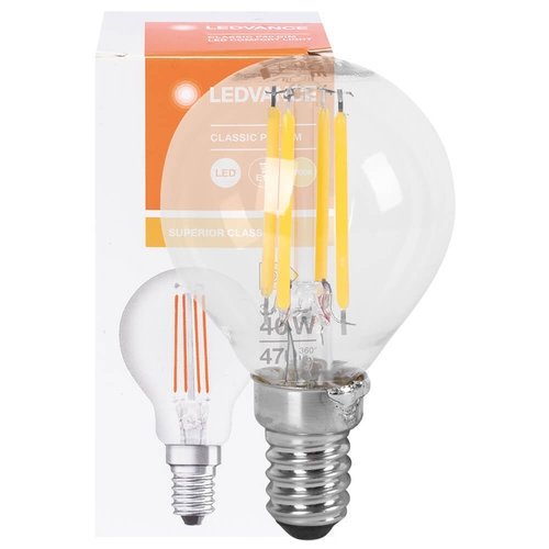 LED-Filament-Lampe, Tropfen-Form, klar, E14/3,4W (40W)