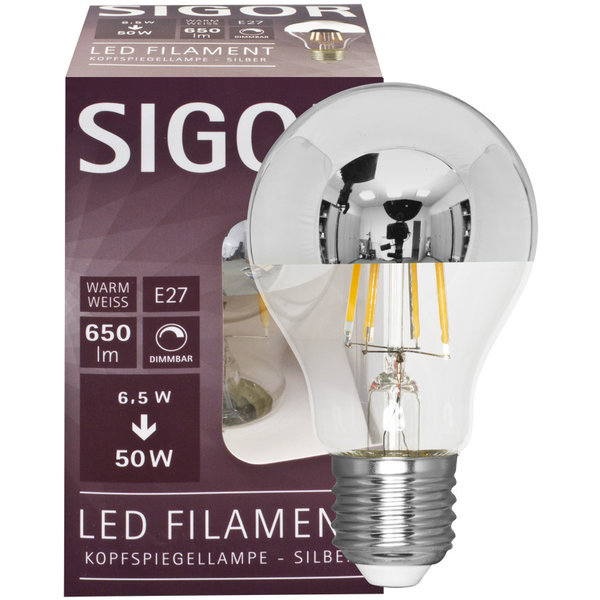 LED-Lampe Spiegelkopf silber, E27/7W (75W), 720 lm, 2700K dimmbar