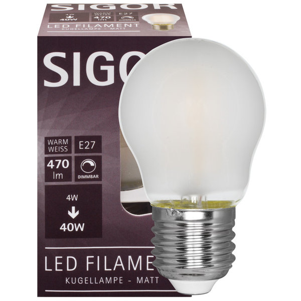 Filament-LED-Lampe, Tropfen-Form, matt, E27/230V/4W(40W) dimmbar