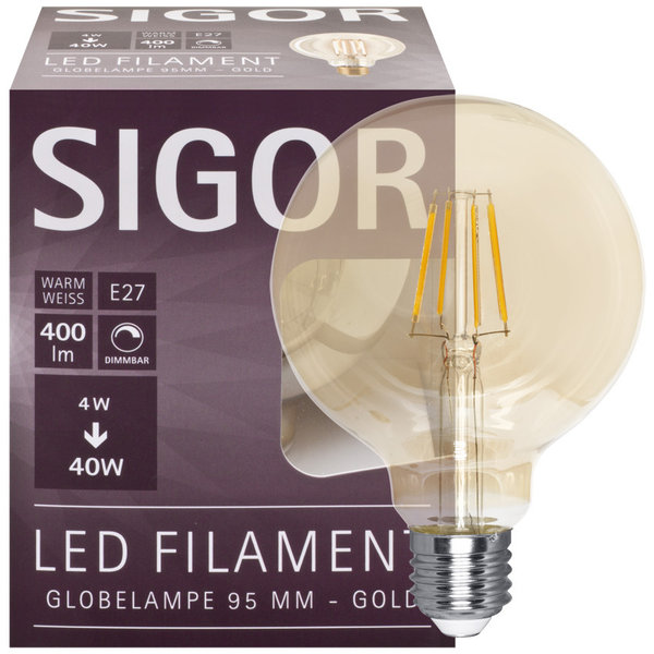 LED-Lampe Globe, gold,  E27/4,5W(35W) L 135, Ø 95 mm dimmbar
