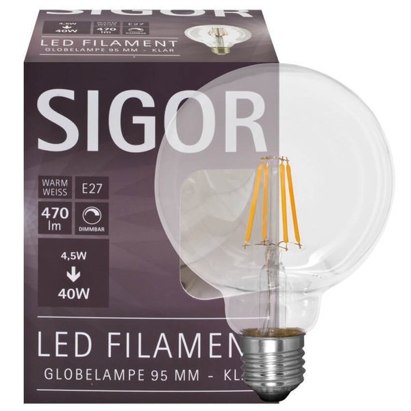 LED-Lampe Globe, klar, E27/4,5W(40W) L 135, Ø 95 mm dimmbar