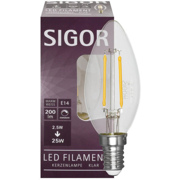 LED-Lampe, Kerzen-Form, klar, E14/2,5W(25W) dimmbar
