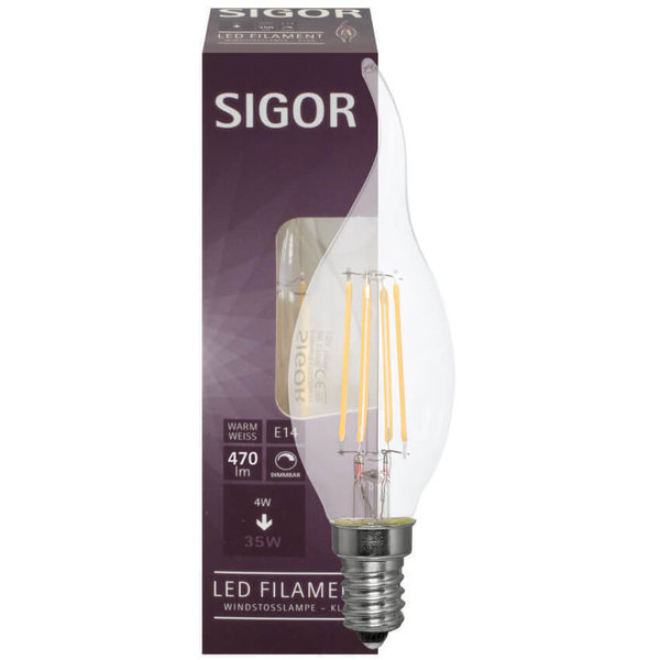 LED-Lampe, Kerzen-Form, klar, E14/4,5W(40W) Windstoß dimmbar