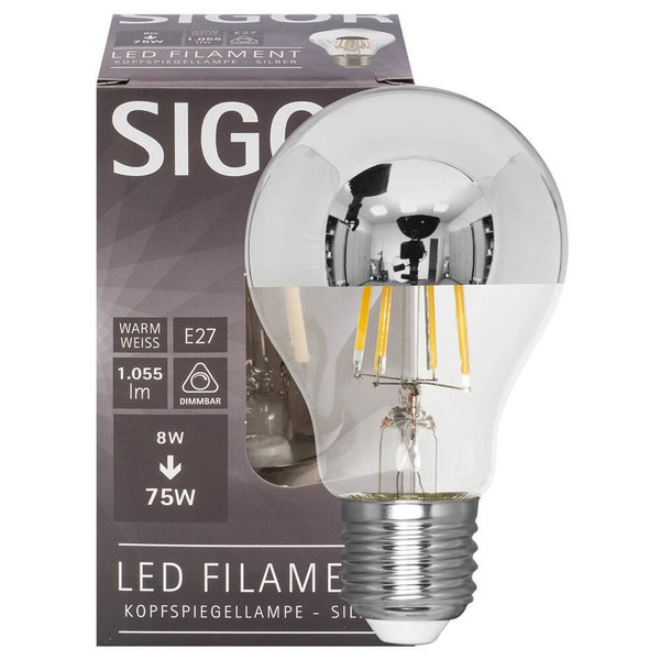 LED-Lampe Spiegelkopf silber, E27/8,5W (75W), 900 lm, 2700K dimmbar