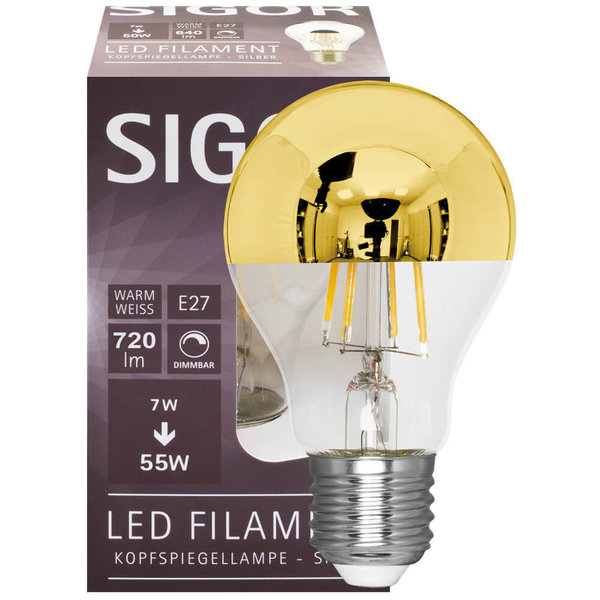 LED-Lampe Spiegelkopf gold, E27/7W (50W), 630 lm, 2700K dimmbar