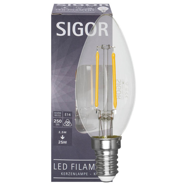 LED-Filament-Lampe, Kerzen-From, klar, E14, 2,5W (25W)