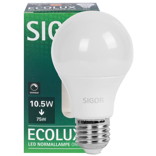 LED-Lampe, ECOLUX, AGL-Form E27, 2700K 10,5W (75W), 1.055 lm dimmbar