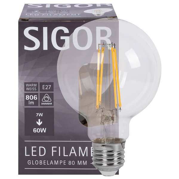 LED-Lampe Globe, klar, E27/W(60W) L 122, Ø 80 mm dimmbar
