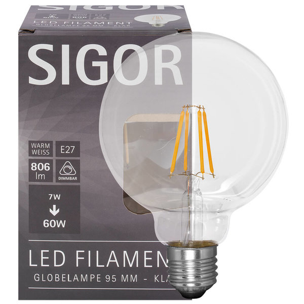 LED-Lampe Globe, klar, E27/7,0W(60W) L 140, Ø 95 mm dimmbar