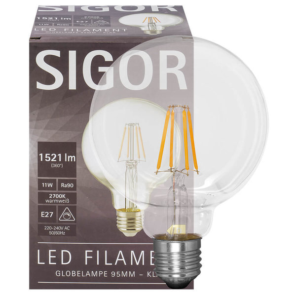 LED-Lampe, Globe, klar, E27/11W(100W) L 140, Ø 95 mm dimmbar