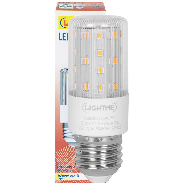 LED-Lampe, Röhren-Form, klar, E27/7,3W (60W), 810 lm, 2700K dimmbar