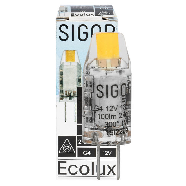 LED-Stiftsockellampe, ECOLUX, klar, G4/12V-AC/DC, 2700K 1W (10W), 100 lm