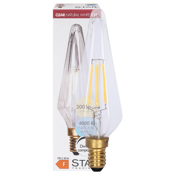 LED-Filament-Lampe, Diamant-Form, klar, E14/3W (28W), 300 lm, 4000K dimmbar