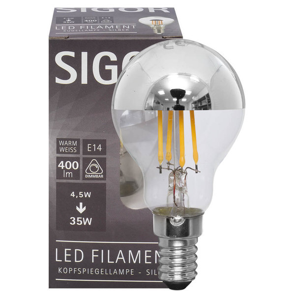 LED-Lampe Spiegelkopf silber, E14/4,5W (35W), 400 lm, 2700K dimmbar