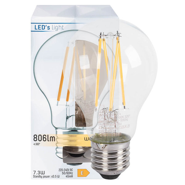 LED-Filament-Lampe AGL-Form klar E27/7,3W 806 lm 2700K mit Dämmerungssensor